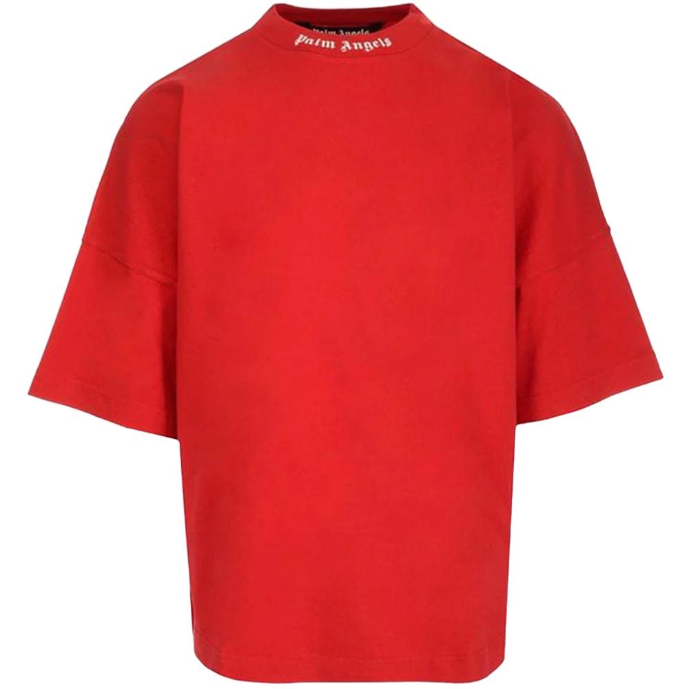 Palm Angels Mock Neck Logo T-Shirt Red/White